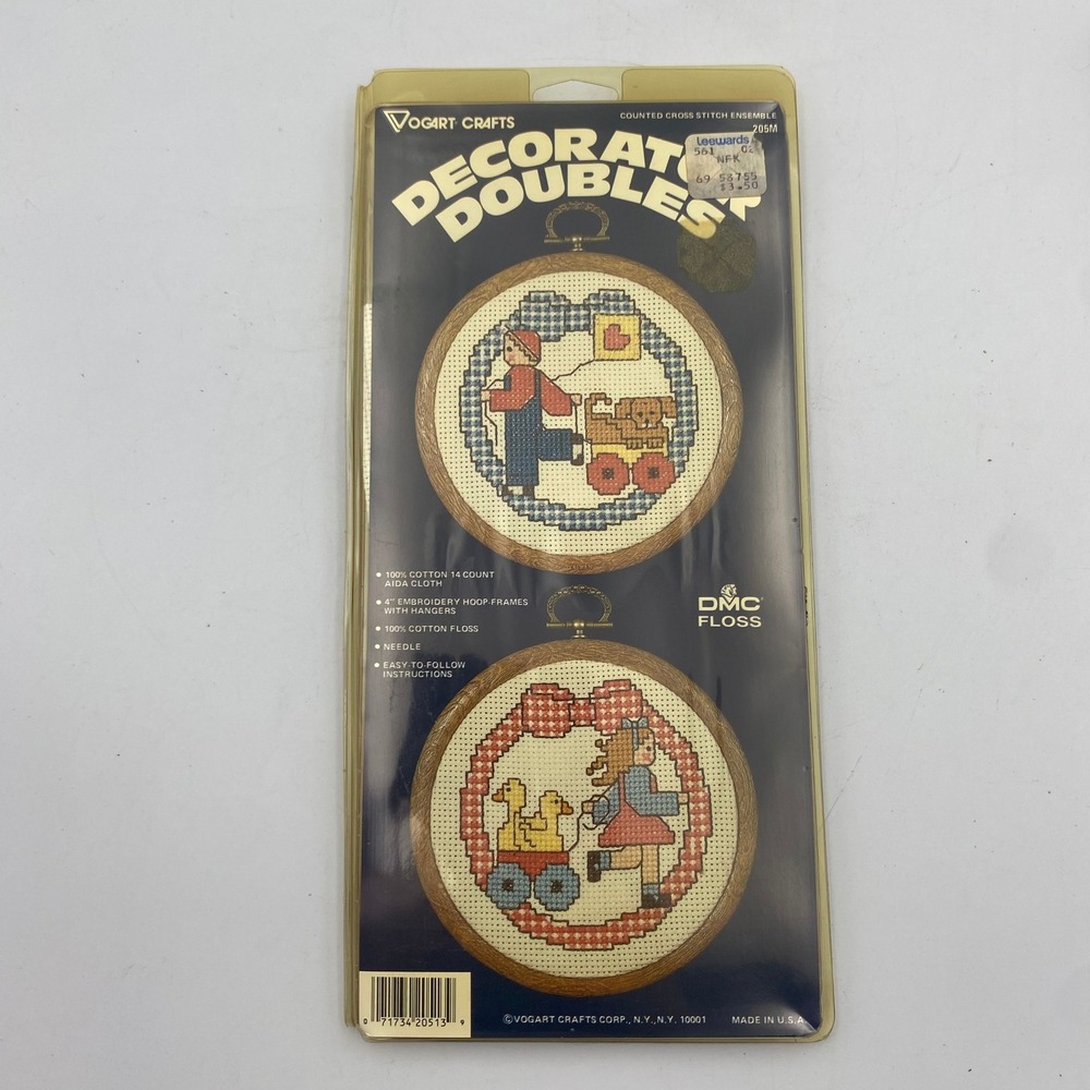 NOS Vogart Crafts Decorative Doubles Counted Cross Stitch Kit 205M 4" Hoops DMC